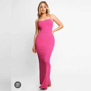 Slim-Fit Hot Pink Maxi Dress with Thin Straps